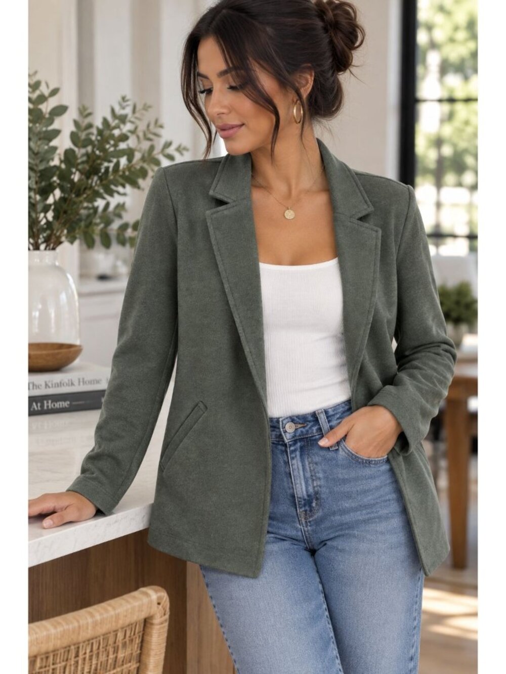 Matty M Small Knit Boyfriend Blazer Long Sleeve Open Front Sweater Cardigan